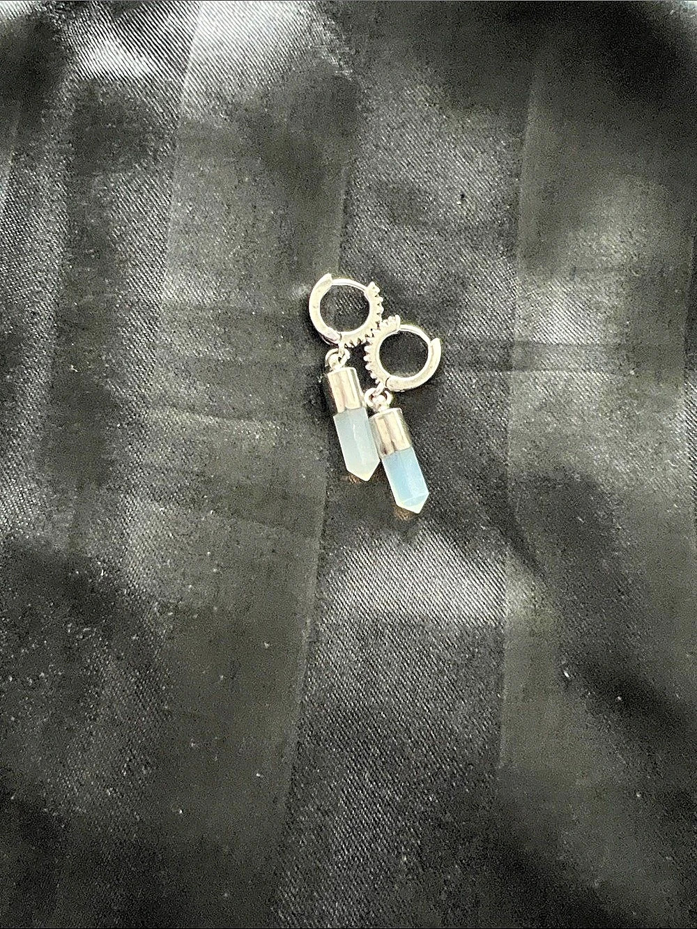 Crystal Drop Hoop Earrings in Silver & Blue Like New